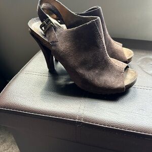 Brown suede  dark brown  open toe boot